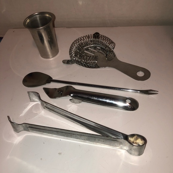 Stainless Steel Bar Tool Set - man cave , cocktail bar or picnic table. Used - Picture 3 of 10